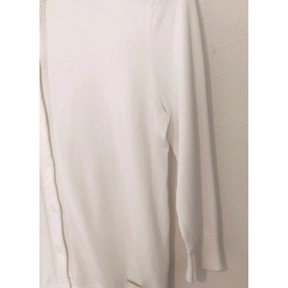Ellen Tracy White Cardigan Sweater M 3/4 Length Sleeves Viscose Nylon Knit - Picture 5 of 12